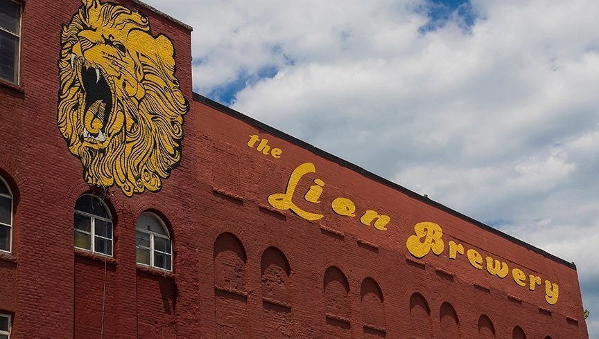 Lion Brewery building with sign