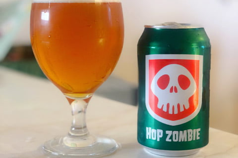 Hop Zombie beer with a glass on the table